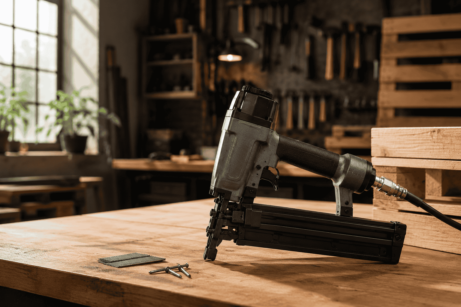 Spijkerpistool voor het bevestigen van houten pallets